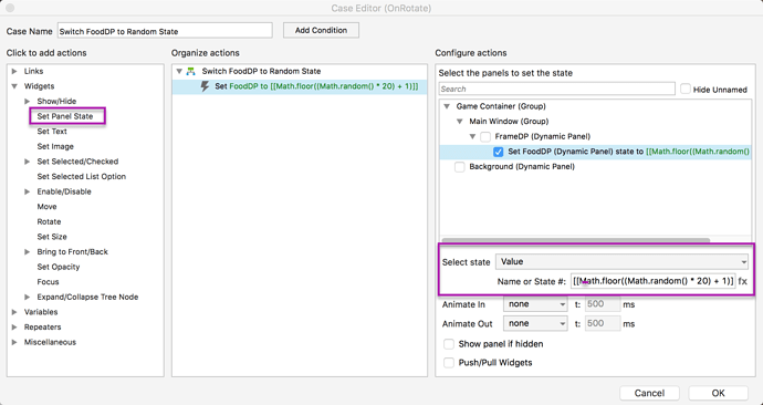 Set Panel State for Food DP