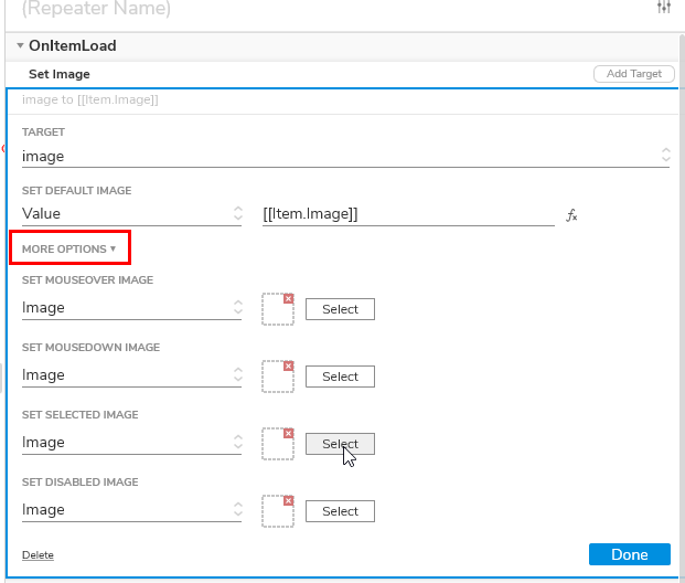 How can I use 'Set selected(Toggle)' action with image inside the